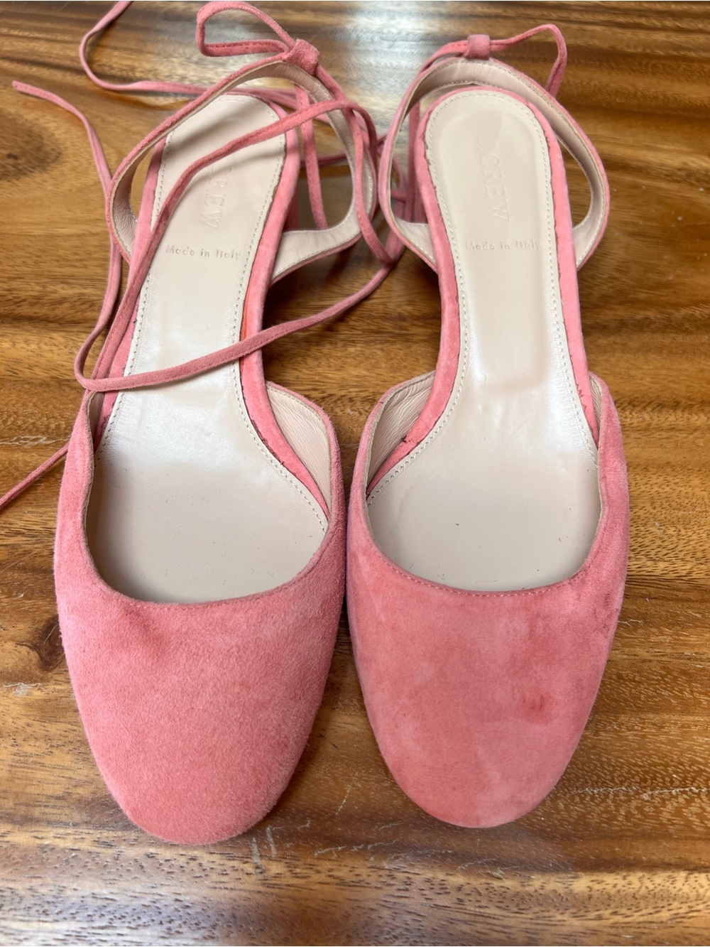 J. Crew Made in Italy Coral Pink Suede Lace-Up kitten block heel